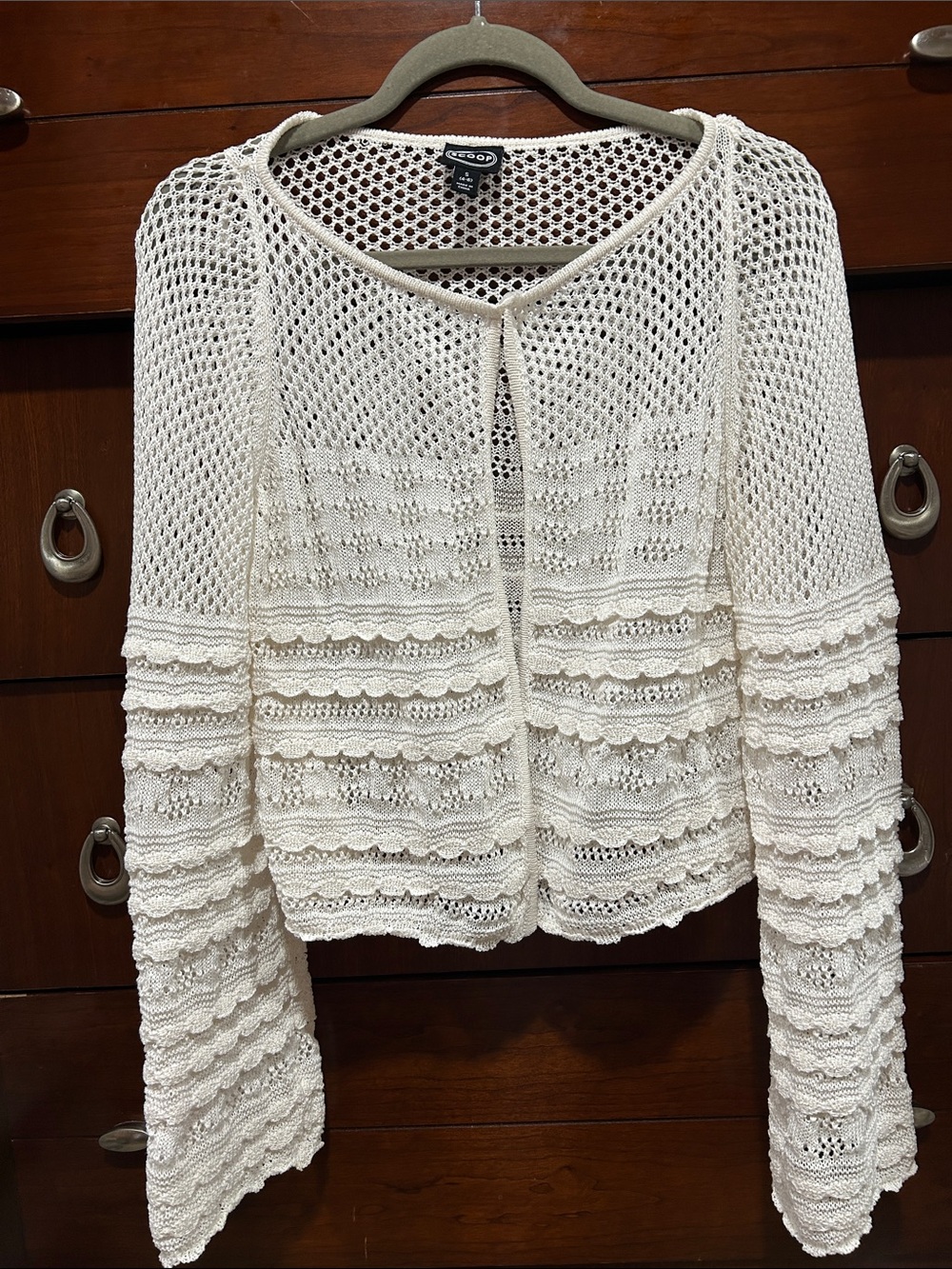 Scoop Open Crochet Knit Cardigan in Ivory